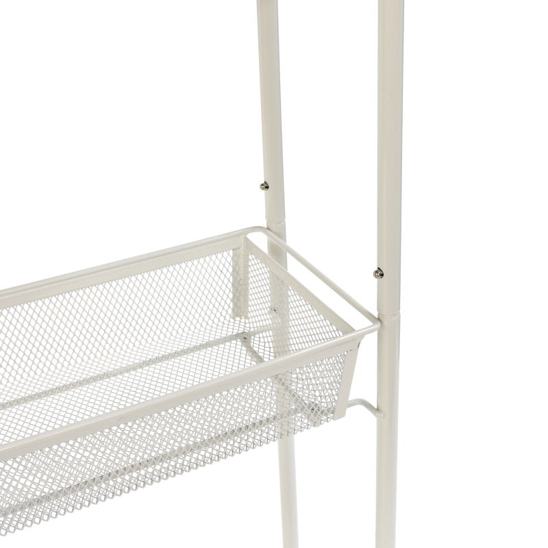 Mainstays 3-Tier Slim Rolling Bathroom Storage Cart with Hooks - White