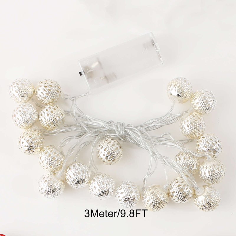 Moroccan Hollow Metal Ball LED String Lights - Warm White Fairy Globe Decor for Indoor Outdoor Home and Party