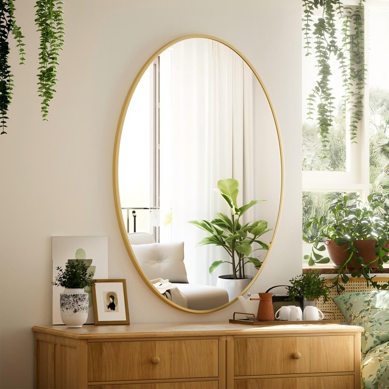 Oval Bathroom Mirror Wall Mirror 26x38 Gold - Elegant Wall Decor