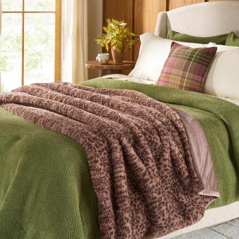 Brown Leopard Faux Fur Oversized Throw Blanket 50x72 Inches