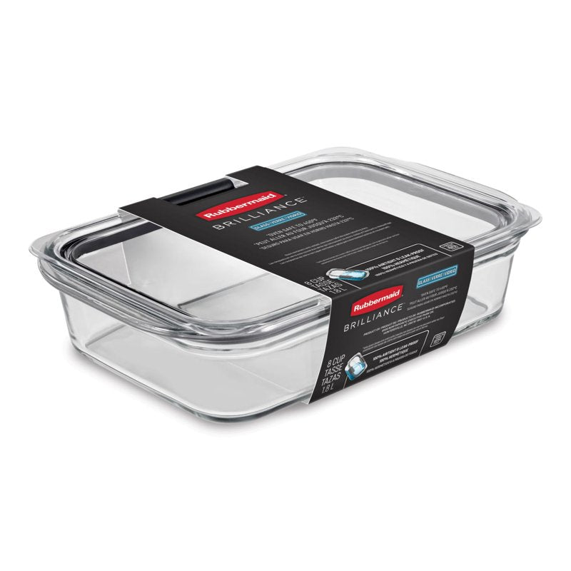 8-Cup Glass Food Storage Container with Lid - 2 Pack, Clear