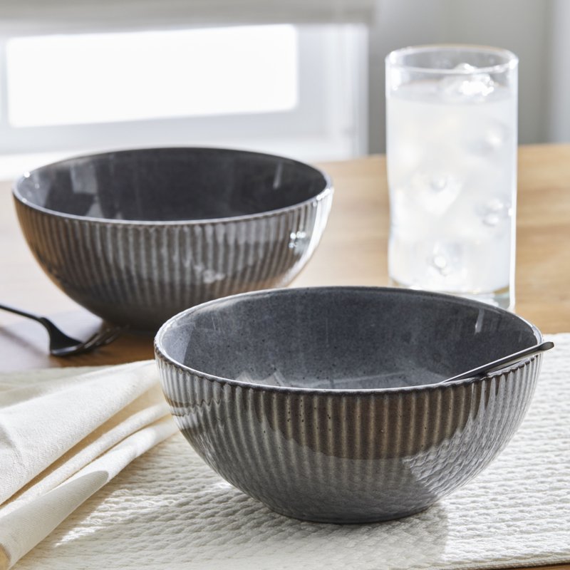 Stoneware Cereal Bowl - Grey, Durable & Microwave Safe