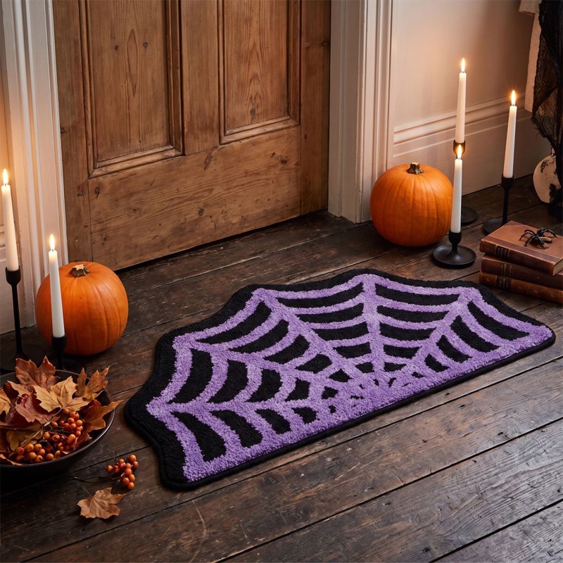 Halloween Spider Web Bath Rug F - 15.75x23.62 Inch Non-Slip Plush Bathroom Mat