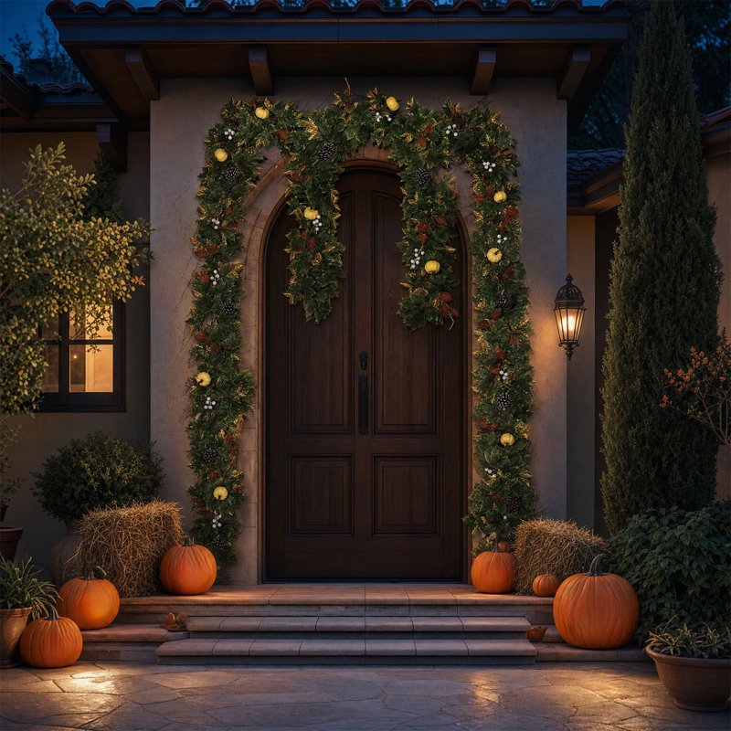 Artificial Fall Maple Leaf Garland with Pumpkins and Pine Cones - 74.8in Rattan Vines for Halloween Thanksgiving Decor