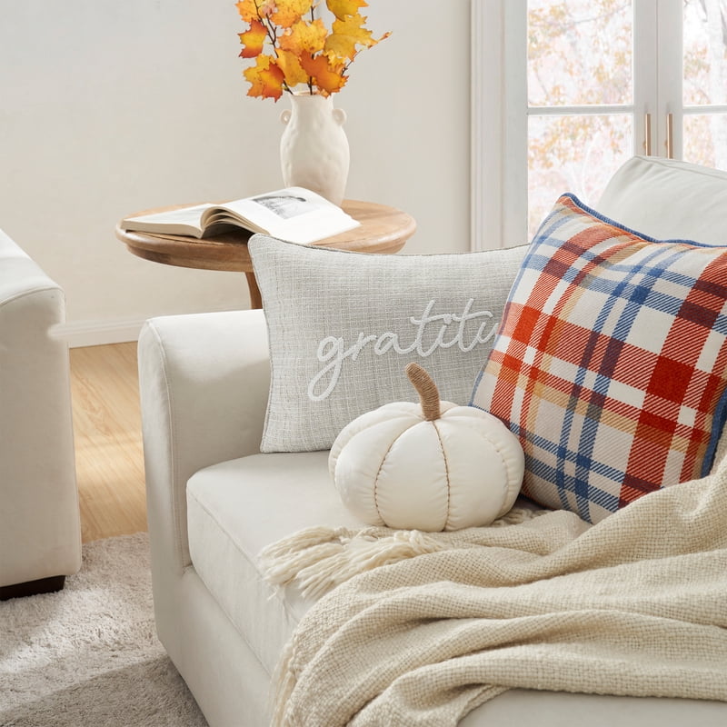 Ivory Velvet Pumpkin Pillow - 2 Pack Fall Decor, 9x9x6 Inches