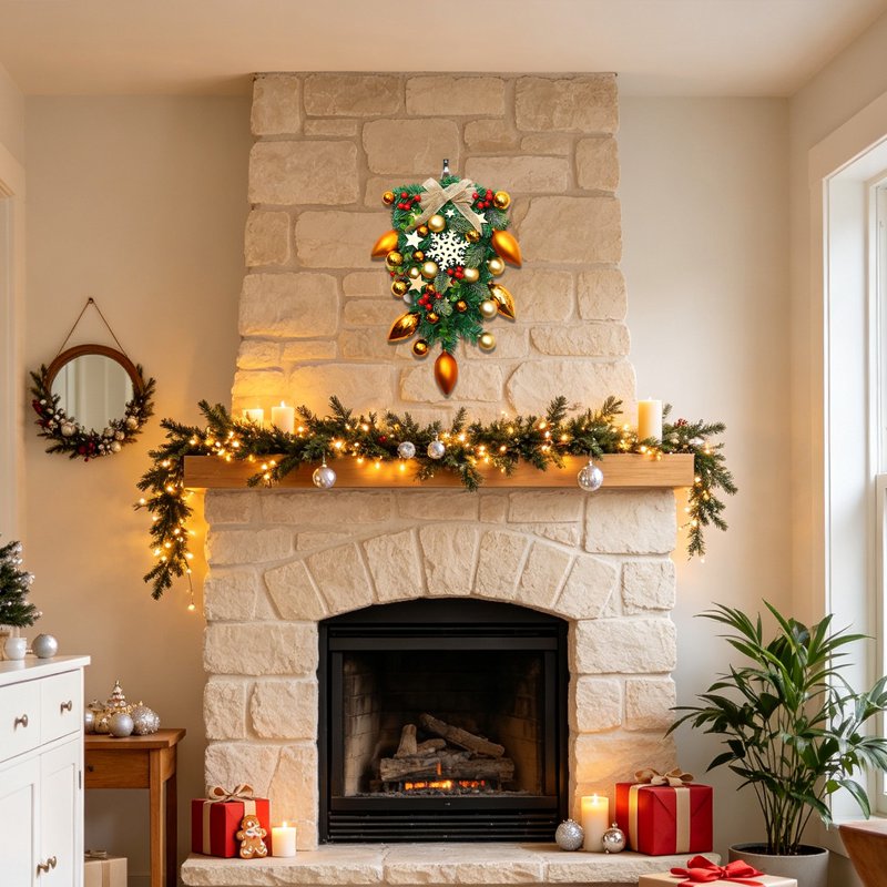 Artificial Christmas Wreath for Front Door - Farmhouse Holiday Decor, 007-Christmas