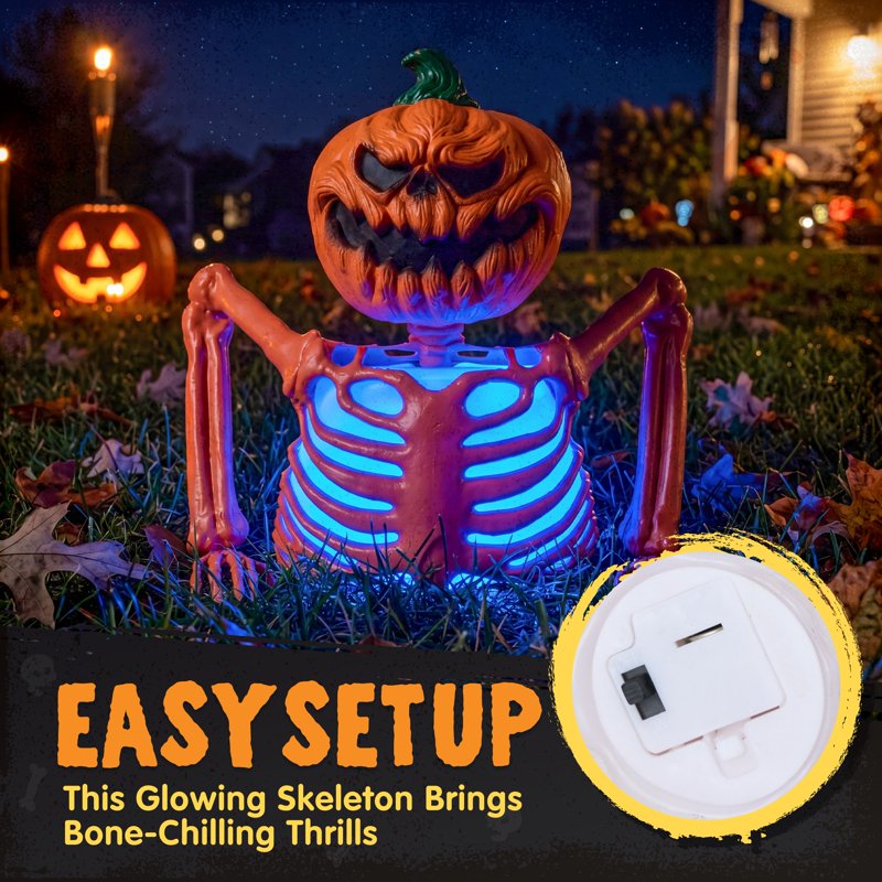 Halloween LED Skeleton Pumpkin Table Decor - Multicolor Lighted Holiday Centerpiece