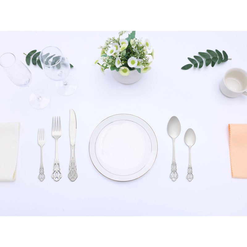 20-Piece Stainless Steel Floral Flatware Set - Silver