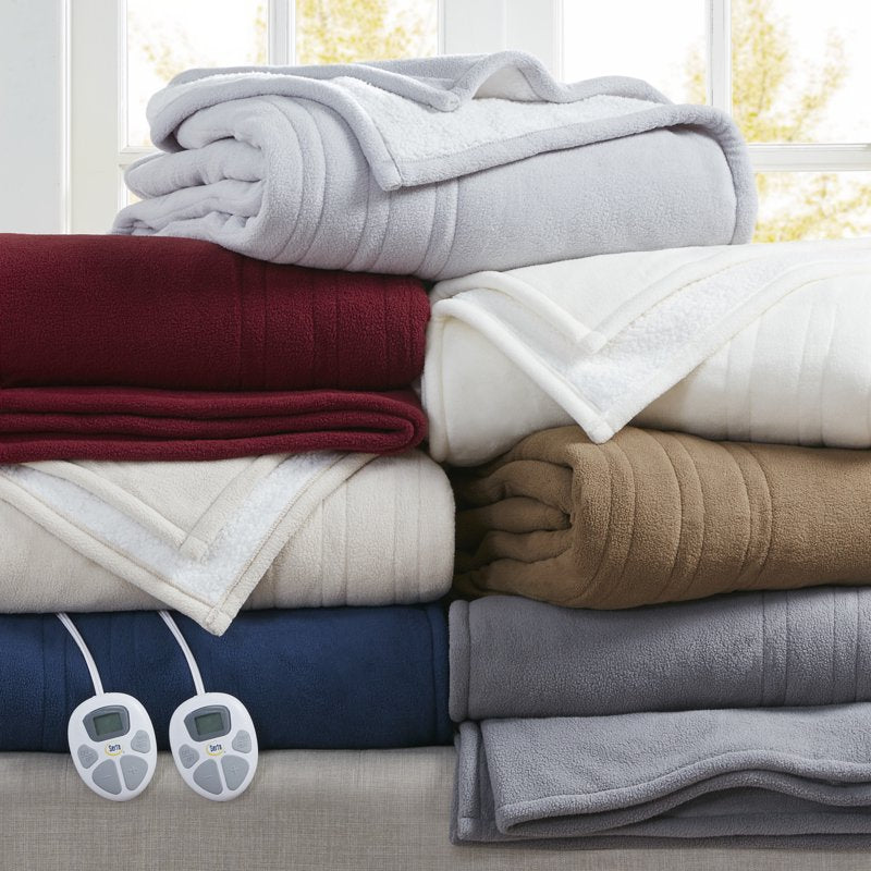 Full Light Grey Polyester Fleece to Sherpa Heated Blanket - Serta ST54-0138