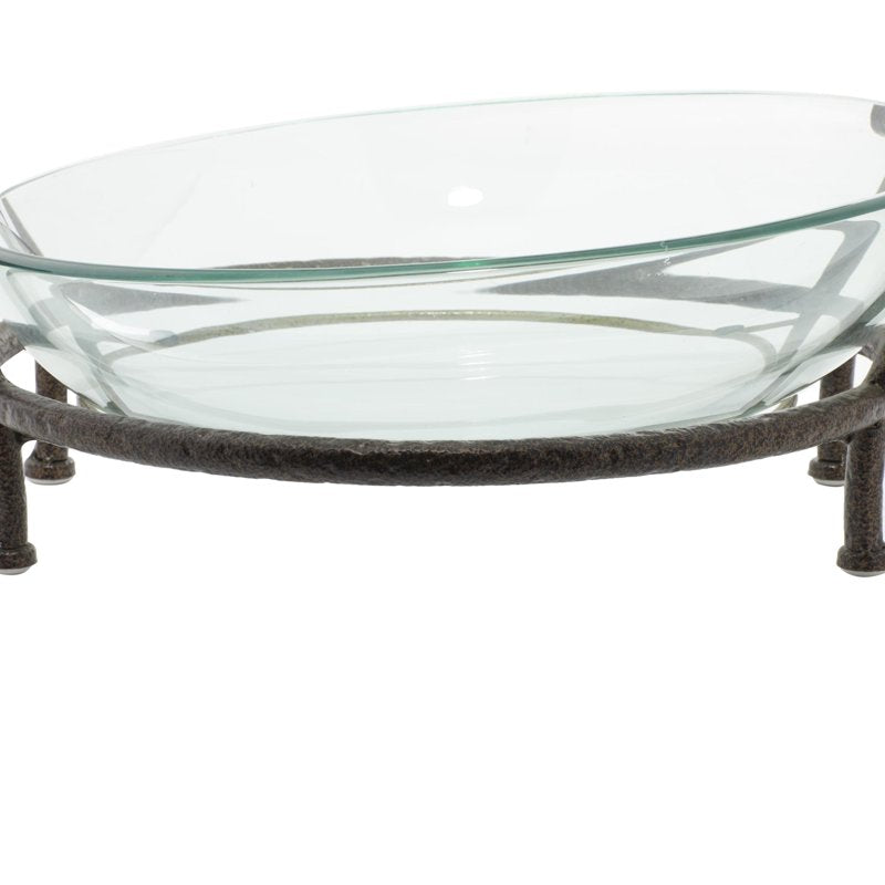 Clear Glass Kitchen Serving Bowl with Brown Metal Base - 19" x 7"