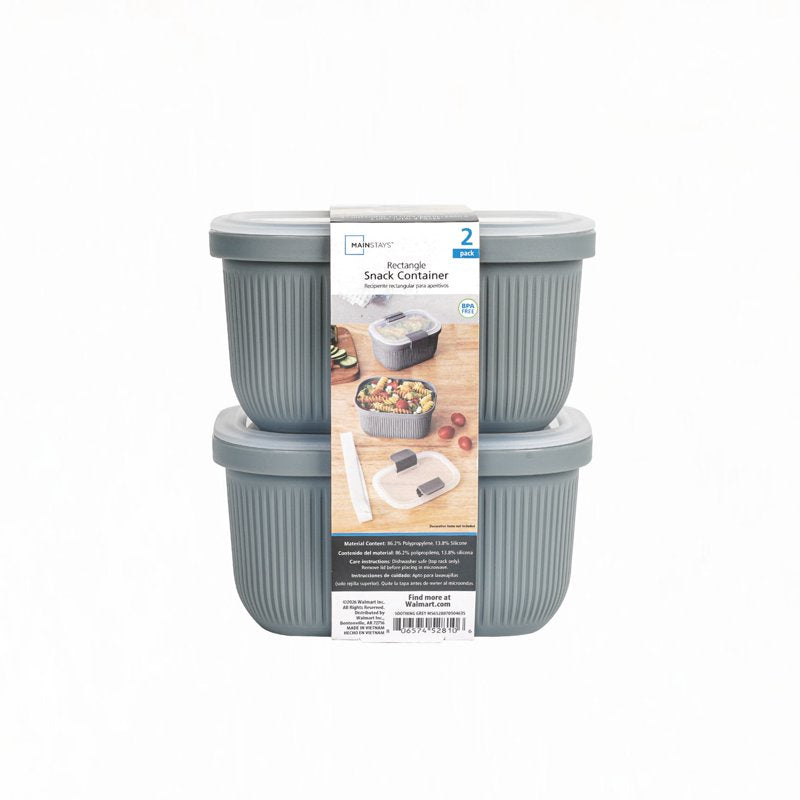 3-Pack Plastic Food Storage Bento Snack Containers - 19oz, Grey