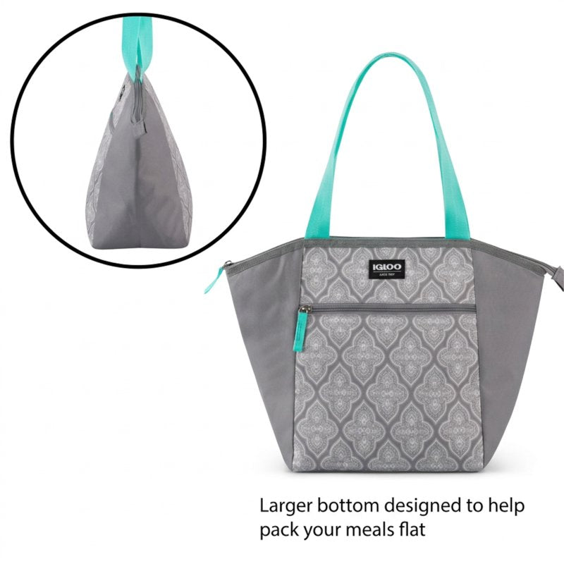 Insulated Lunch Bag Cooler Tote - 14 Can Capacity, Gray & Teal
