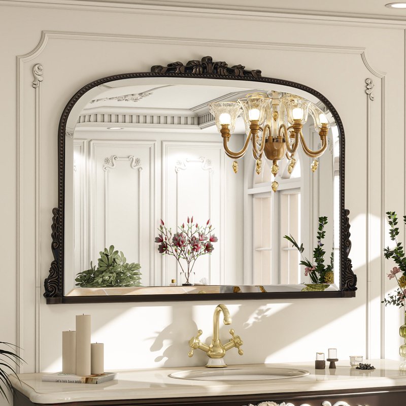 Vintage Wall Mirror 36x27 Antique Bronze Baroque Style Vanity Mirror Wall Mount