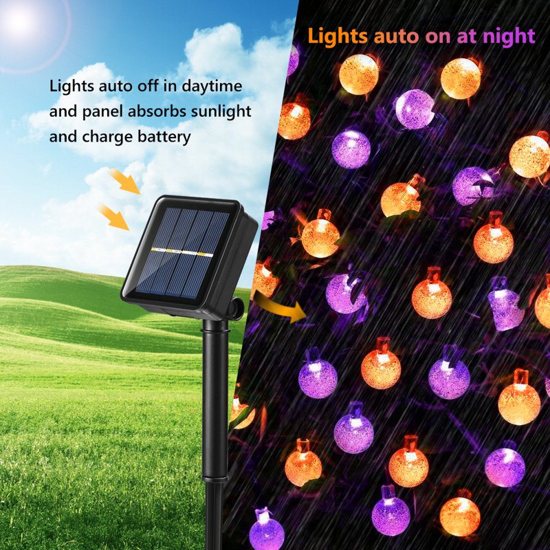 Solar Halloween String Lights Outdoor 35.6ft 60 LED Globe Lights - Orange & Purple, Waterproof, 8 Modes