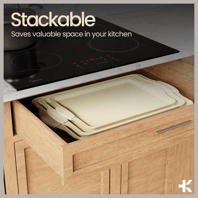 Nonstick Baking Pans Set - Medium & Large White Marble
