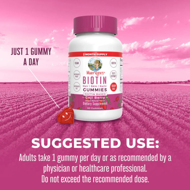 Biotin Gummies for Hair, Skin & Nails - Sugar-Free Goji Berry, 30 Count
