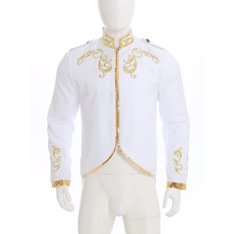 Men's Medieval Prince Costume Coat - White XXL Renaissance Royal Embroidered