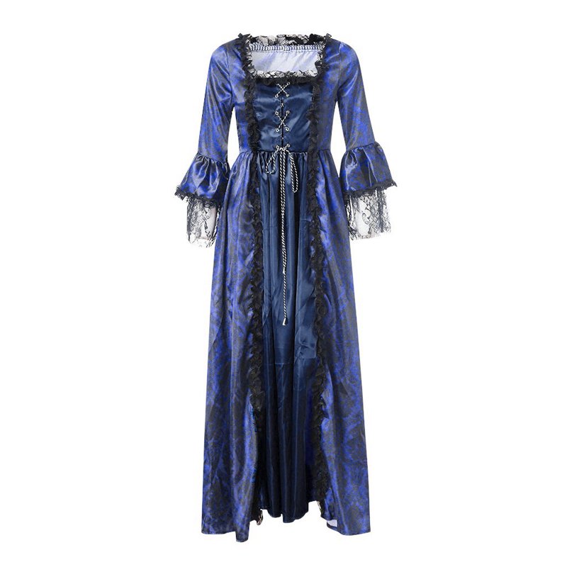 Women's Medieval Regency Gothic Costume Maxi Dress Navy S - Plus Size 18th Century Cosplay