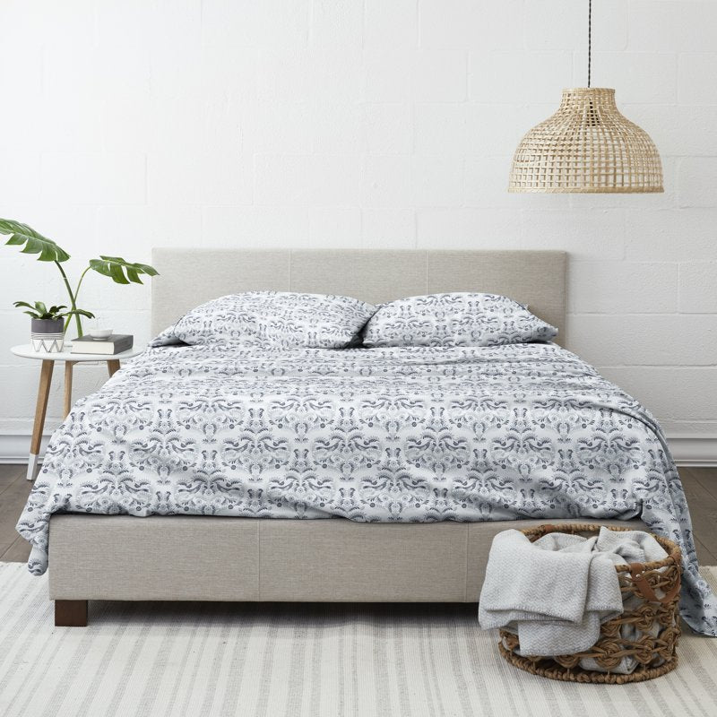 Queen Microfiber Bed Sheets Set with Floral Pattern - Navy Garden Estate