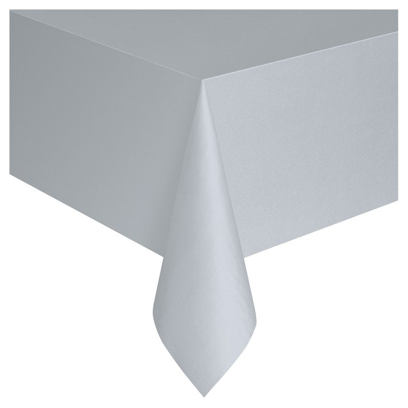 Silver Plastic Table Covers - 54 in x 108 in, 3 Count