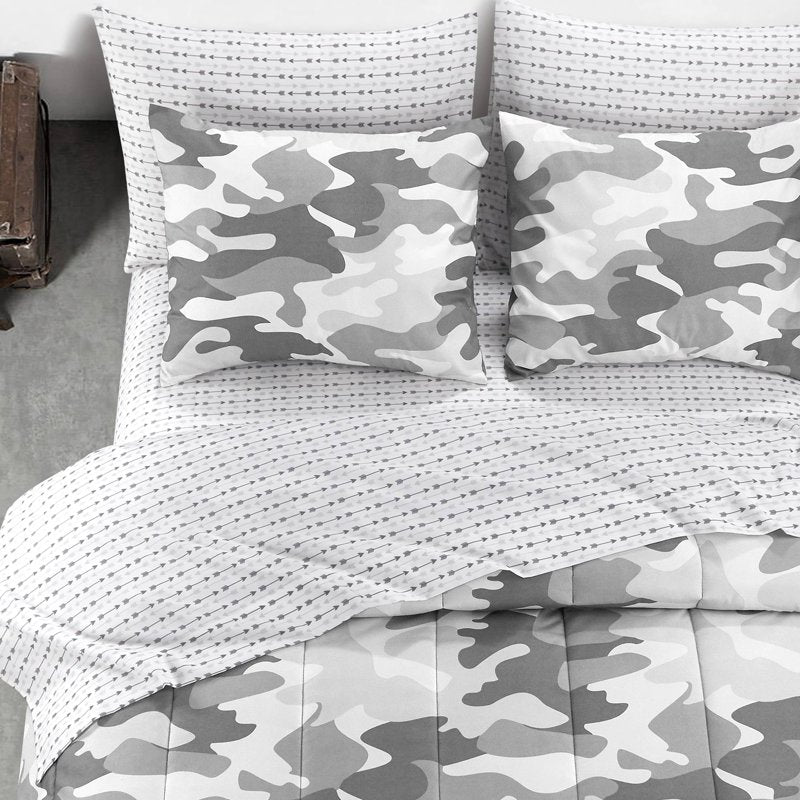 Gray Camouflage Bed in a Bag for Full Size Bedding Set - Polyester