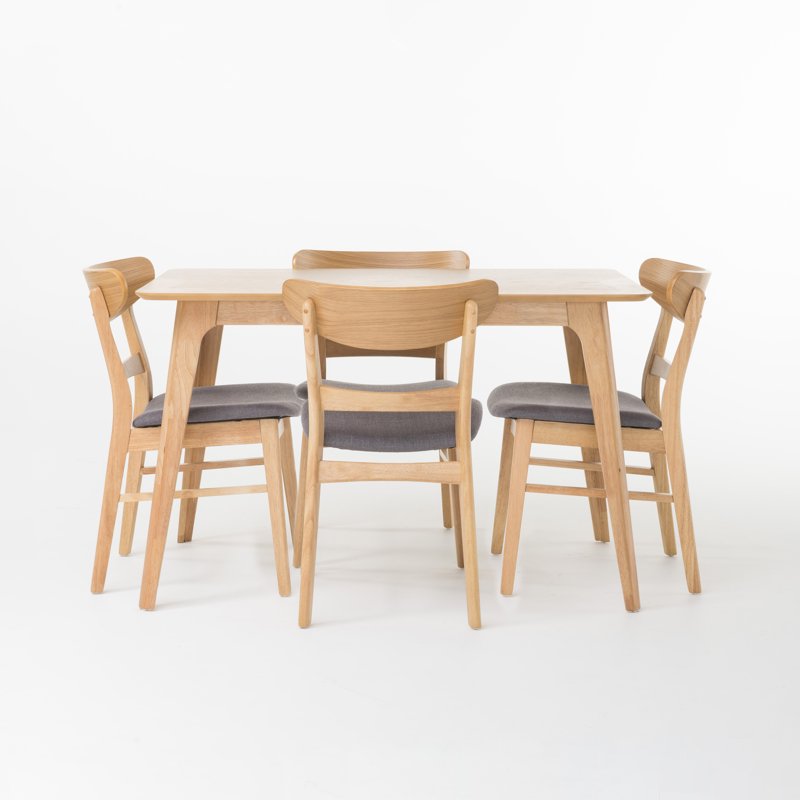 Mid-Century Modern 5 Piece Dining Set - Dark Gray & Natural Oak