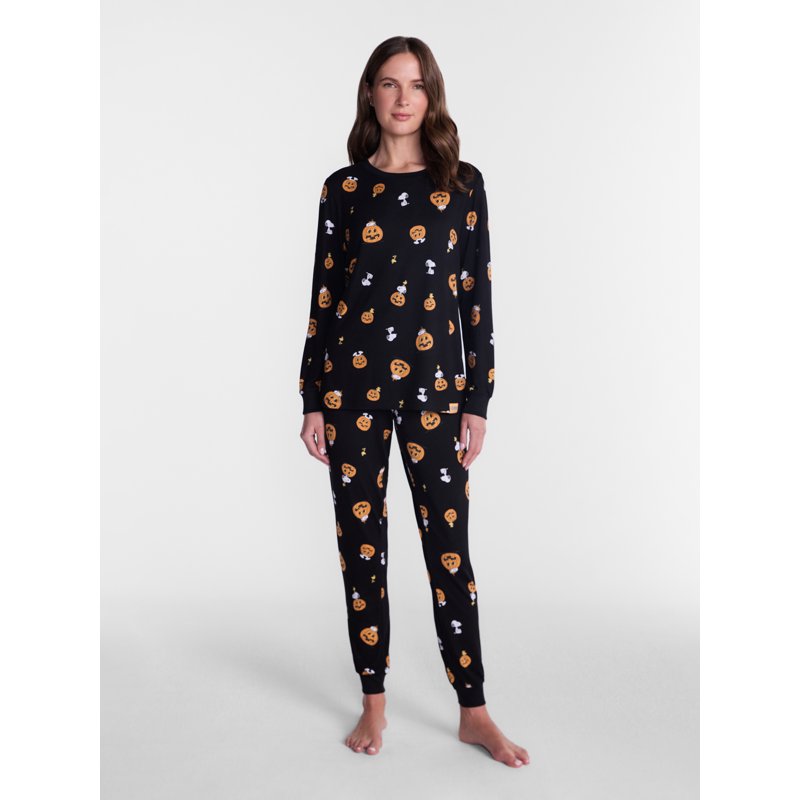 Women’s Snoopy Halloween Pajama Set - Long Sleeve Top & Pants, Size M, Matching Family Sleepwear