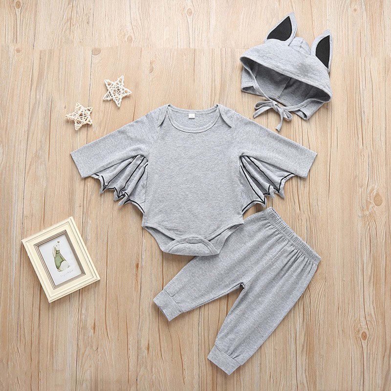 Baby Boys Halloween Outfit Set Z21-21 Grey 18-24 Months - Long Sleeve Bat Playwear