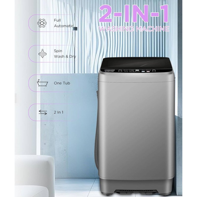 25lb Grey Top Load Fully Automatic Washer & Dryer Machine - 10 Programs