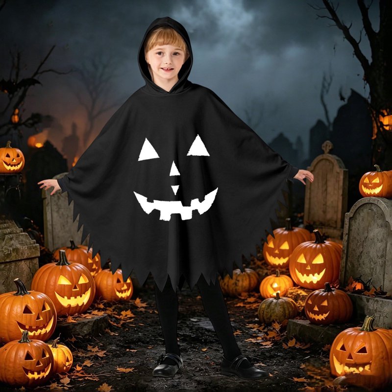 Kids Ghostface Halloween Costume Cape - Black Fancy Dress, 10-12 Years