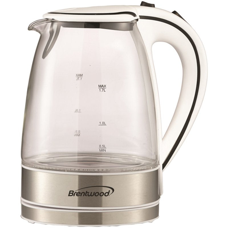 White Tempered Glass Tea Kettle - 1.7L with Cordless Base