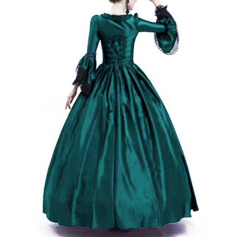Plus Size Victorian Lace Up Flare Sleeve Ball Gown - Green XXL - Evening Party Maxi Dress