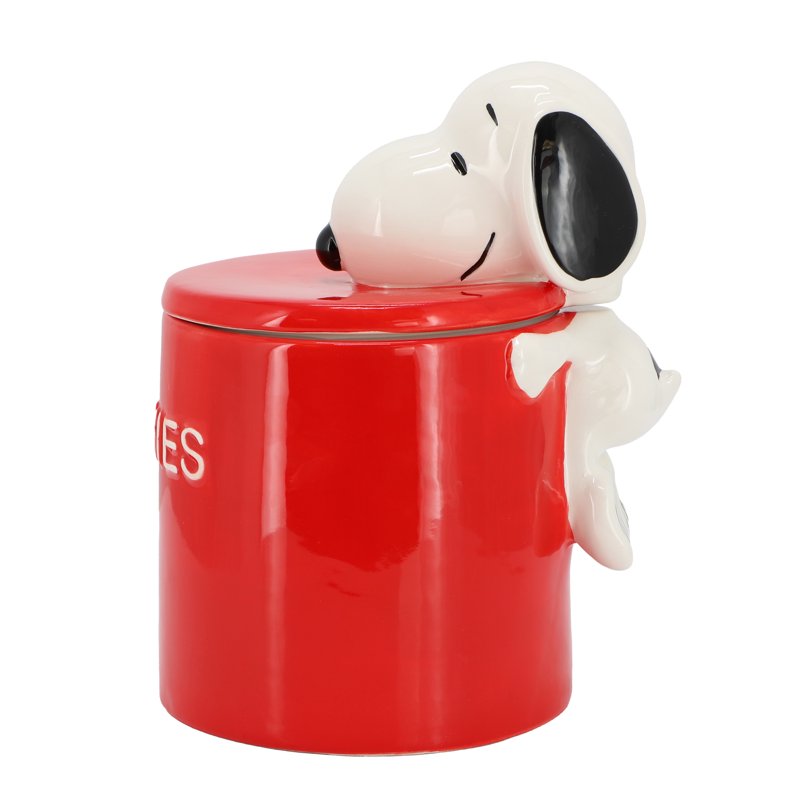 Snoopy Cookie Jar - 8.2 Inch Ceramic with Rubber Lid - Red
