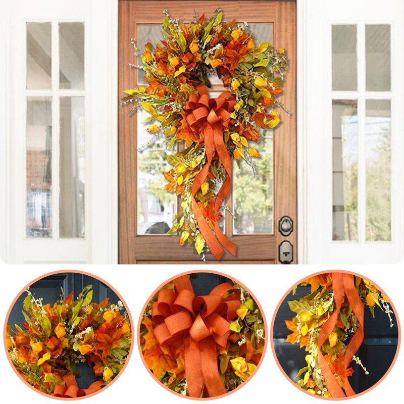 Fall Wreath for Front Door - Artificial Maple Leaves Halloween Christmas Harvest Decor 23.62"