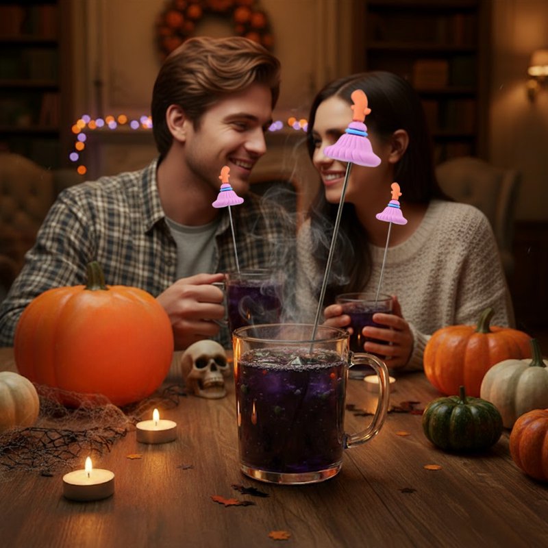 Halloween Pink Stainless Steel Cocktail Mixing Spoon with Ghost & Witch Hat Designs