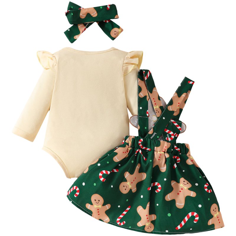 Baby Girl Christmas Outfit Long Sleeve Romper & Overalls Dress - White, 0-3 Months