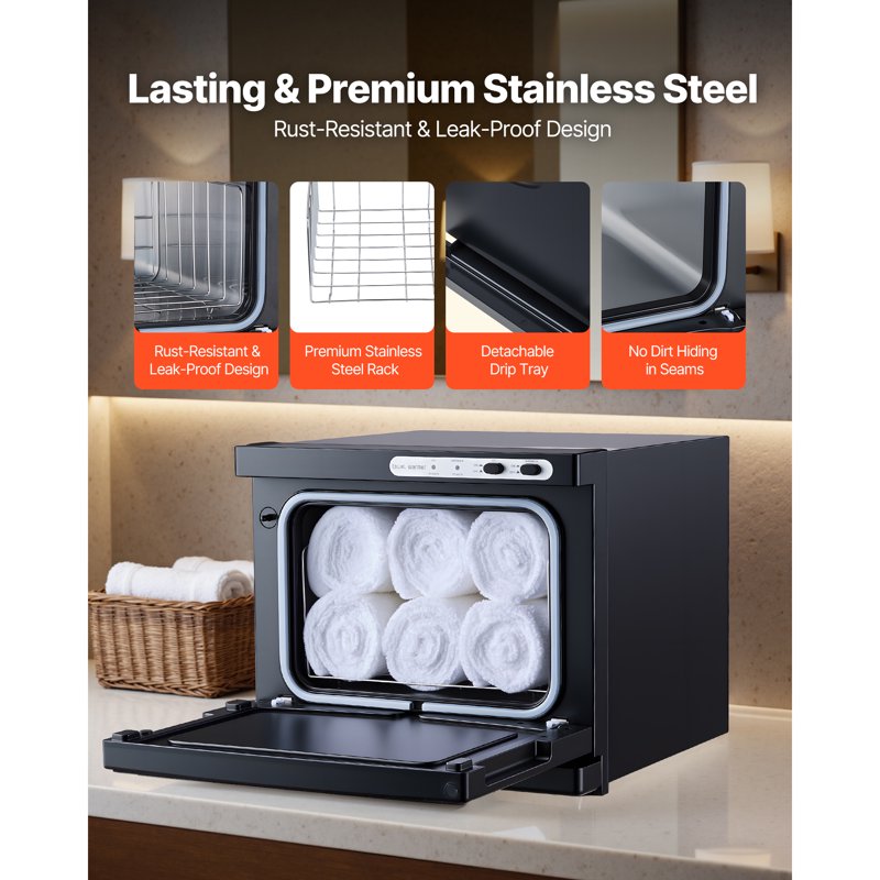 Compact Hot Towel Warmer Cabinet with Stainless Steel Rack, 1.76 Gal Capacity for Spa, Salon, Barber, Nail Care