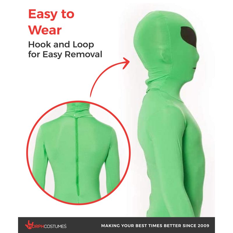 Kids Alien Morphsuit Costume - Small, Green, Glow-in-the-Dark Details, Fancy Dress for Halloween & Book Week