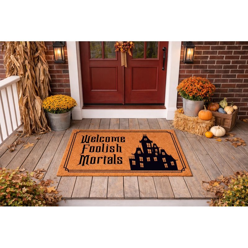 Halloween Haunted House Door Mat 36x60 Welcome Foolish Mortals - Outdoor Rug