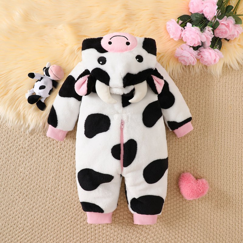 Baby Cow Costume Infant Halloween Outfit White 6-9 Months Fleece Jumpsuit