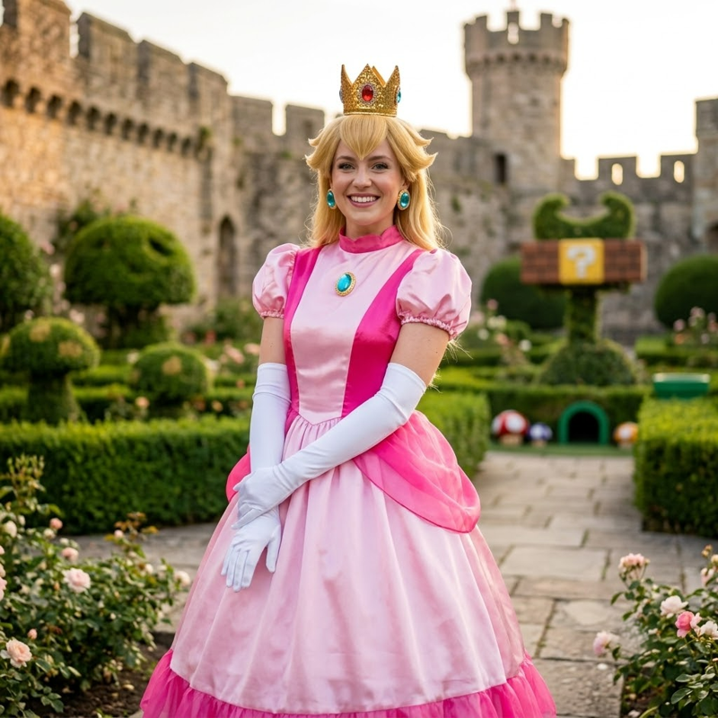 IKALI Women's Princess Costume Set - Pink Satin Dress, Crown, Gloves, L - Adult Cosplay