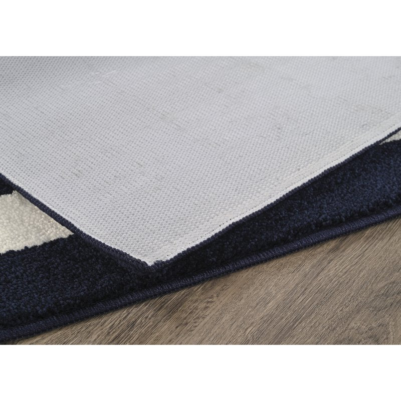 Beach Stripe Washable Bathroom Rug - Navy & White, 21 x 34 Inches - Rectangular