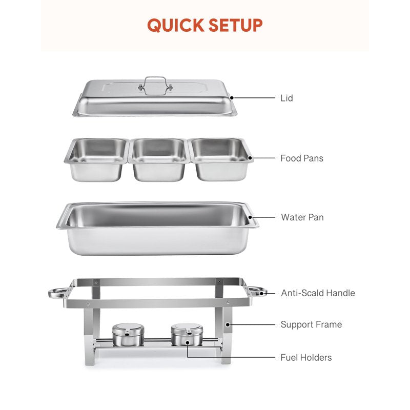 Chafing Dish Buffet Set - 8Qt Stainless Steel Food Warmer, 1/3 Size Pan, 2 Packs