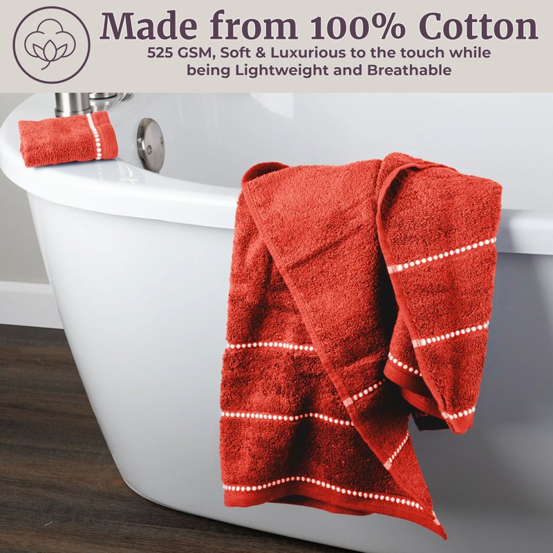 6-Piece Cotton Bath Towel Set - Quick Dry & Plush Spa Quality - Brick Variation