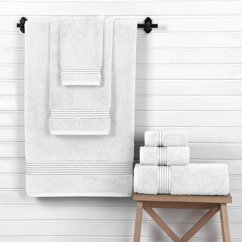 White & Gray 6-Piece Turkish Cotton Bath Towel Set - Highly Absorbent & Plush