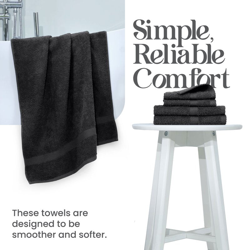Utica 6-Piece Cotton Towel Set - Midnight Black, Soft & Absorbent