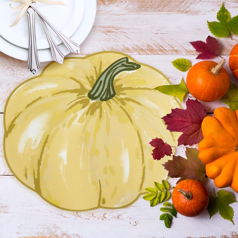 Fall Placemats Set of 4 - Autumn Pumpkin Water-Proof Table Decor for Thanksgiving & Halloween