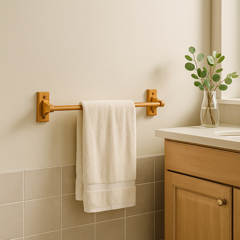 24-Inch Wall-Mounted Towel Bar - Honey Oak Wood, Rustic Bathroom Accessory