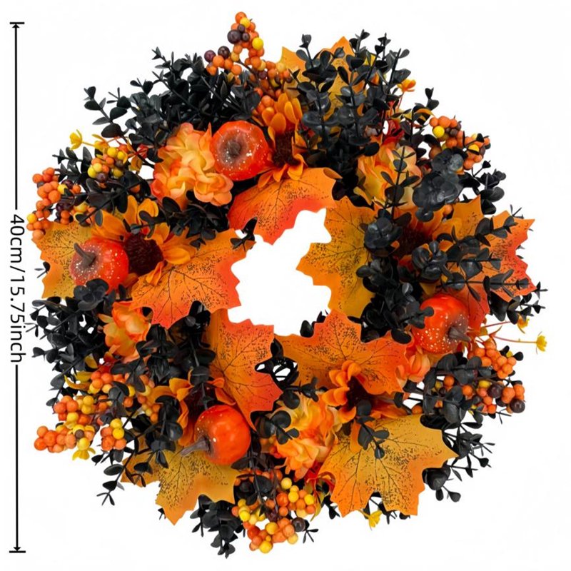 Fall Wreath for Front Door & Indoor Decor - Halloween & Thanksgiving - Variation E-9