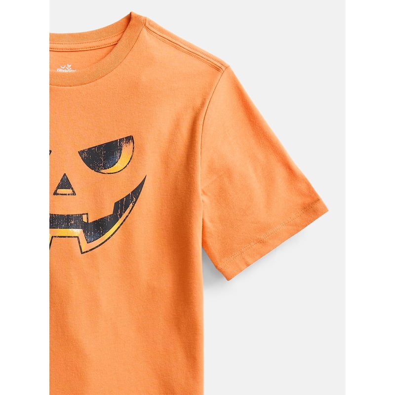 Halloween Boys Graphic Tee with Short Sleeves - Orange Yam, Size 6-7, From Way to Celebrate